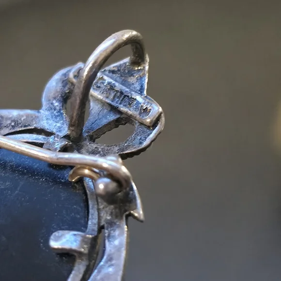 Vintage Cameo Onyx And Mother Of Pearl 925 Thai W Brooch And Pendant - Picture 5 of 5